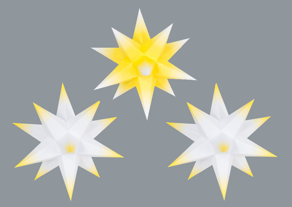 weißer Kern mit gelber Spitze (2x), gelber Kern mit weißer Spitze (1x)
