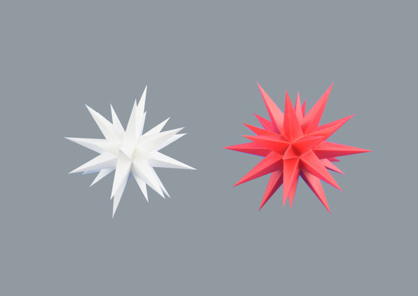 zwei Herrnhuter A1 Sterne 13cm rot (1x) und weiß (1x)