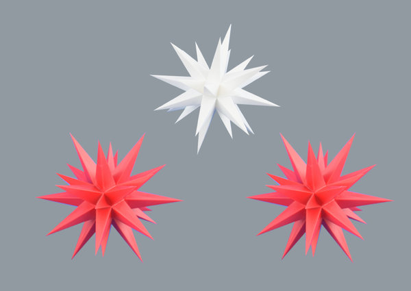 drei Herrnhuter A1 Sterne 13cm rot (2x) und weiß (1x)